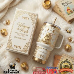 Winnie the Pooh 100th Anniversary 1926 2026 Friends Forever Vintage Gold Gift Stainless Steel Insulated Tumbler