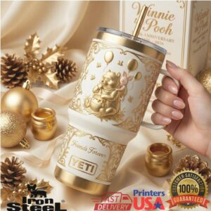 Winnie the Pooh 100th Anniversary 1926 2026 Friends Forever Vintage Gold Gift Stainless Steel Insulated Tumbler