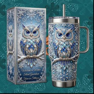 Wisdom In Winter Silent Guardian Crystal Owl Nature Lovers Holiday Gift Stainless Steel Insulated Tumbler
