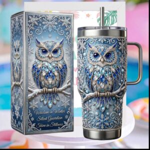 Wisdom In Winter Silent Guardian Crystal Owl Nature Lovers Holiday Gift Stainless Steel Insulated Tumbler