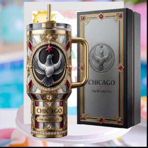 Chicago The Windy City Luxury Gold Phoenix Emblem Travel Commemorative Stainless Steel Insulated Tumbler
