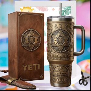 Yellowstone Montana Ranch Marshals Western Cowboy Rustic Leather Style Fan Gifts Tumbler