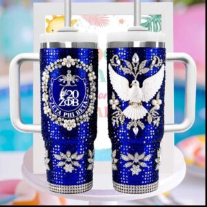 Zeta Phi Beta ZOB 20 Sorority Blue Rhinestone Pearl Dove 1920 Tumbler